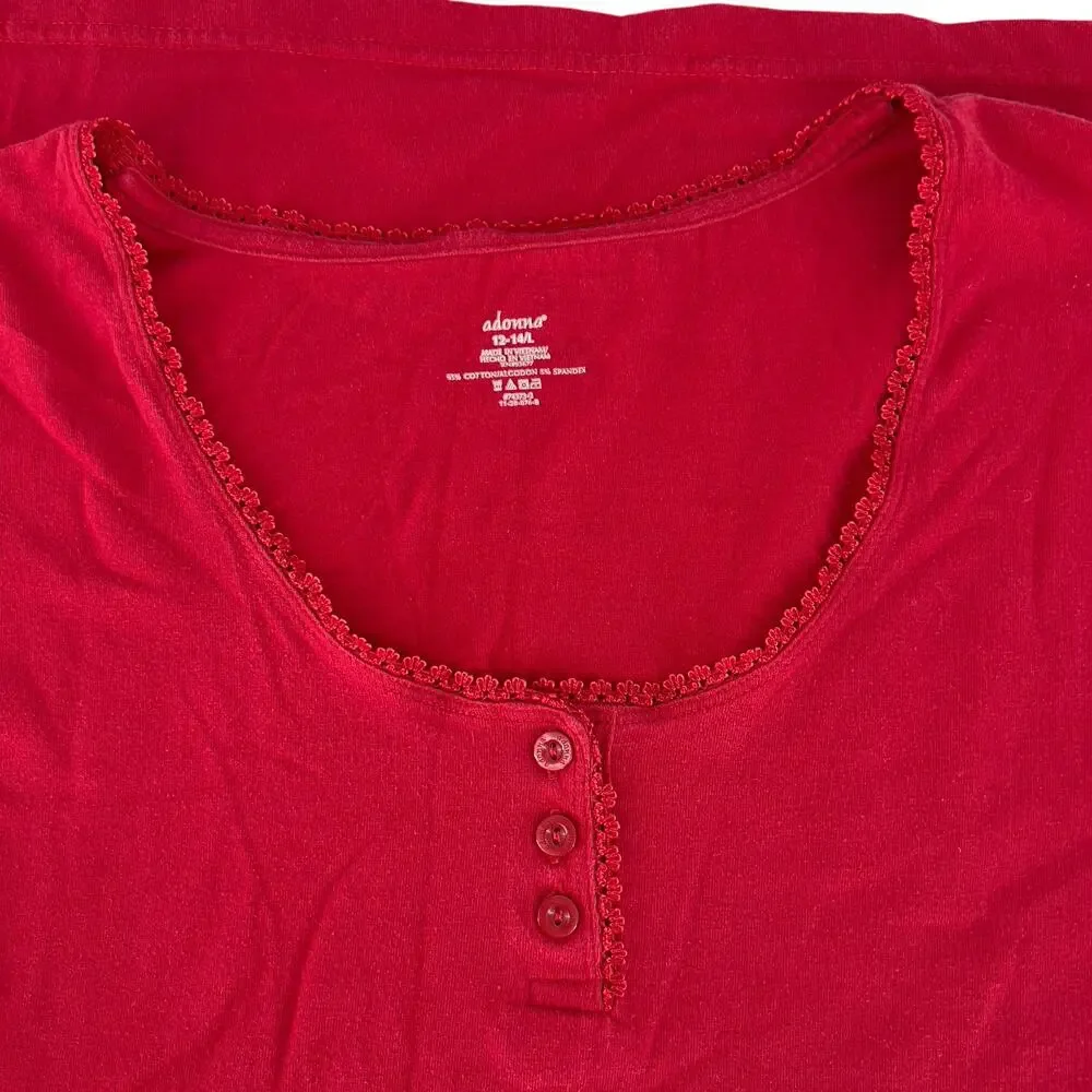 Adonna Long Sleeve Sleep Shirt Pajama Top 12-14 Large Red 95% Cotton - Picture 4 of 11